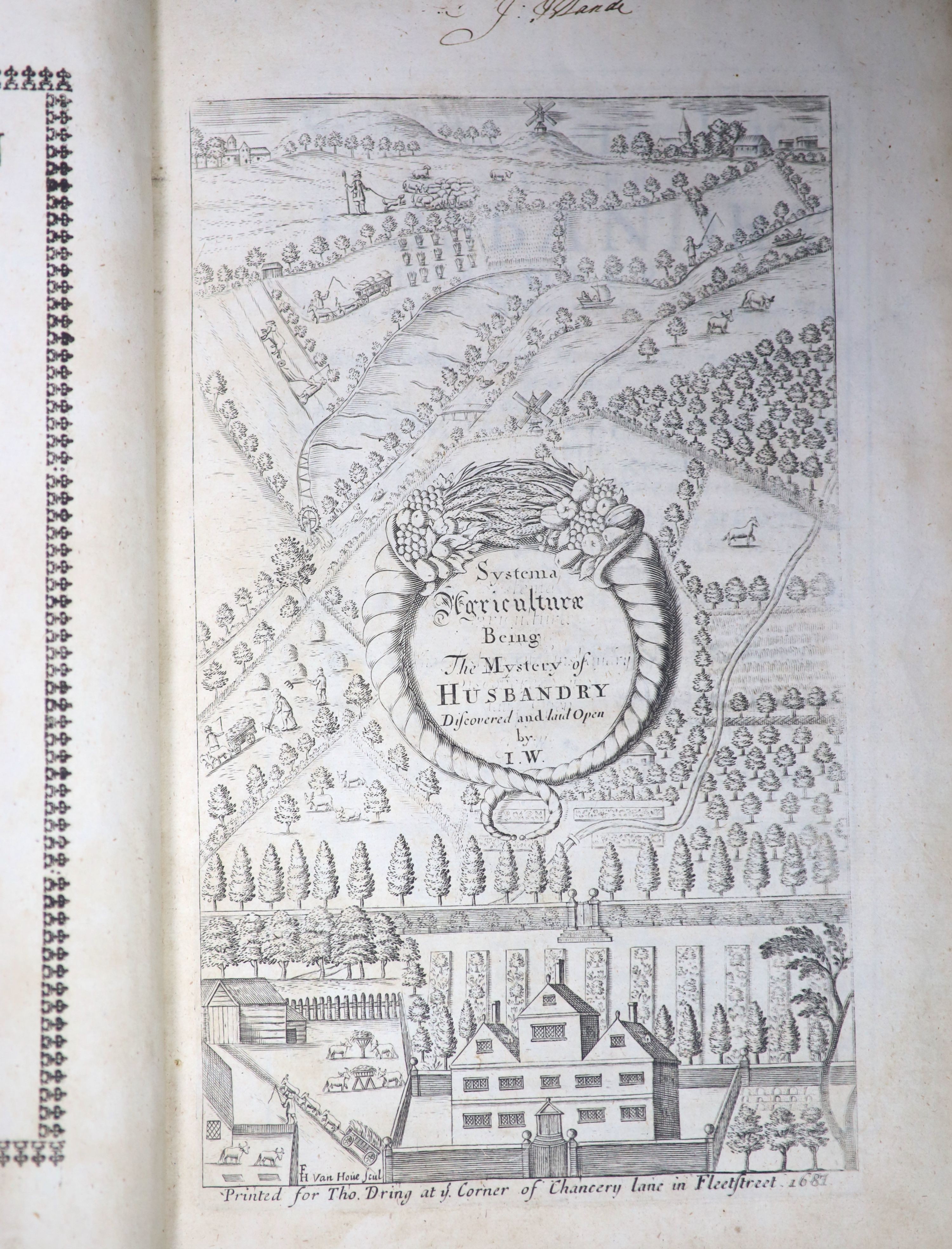 Worlridge, John - Systema Agriculturae, the Mystery of Husbandry Discovered, 4th edition, small folio, contemporary calf, with engraved frontis and 1 plate, bookplate of Sir Thomas Bland, Kippax Park, Yorkshire, Thomas D